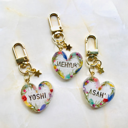 ハートのキーホルダー/ヘアゴム♡名前入れます キーホルダー おしげ