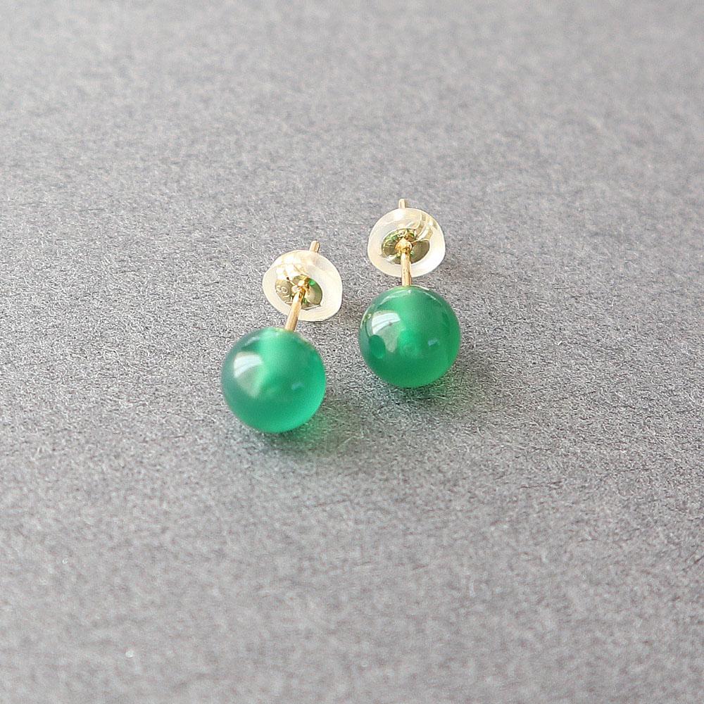 【 k18金ピアス】 グリーンオニキス ラウンド 約5.5-6mm K18スケルトンキャッチ付 スタッドピアス