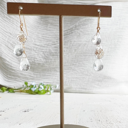 14KGF アクアマリン ドロップカット ピアス Trio ピアス（フック