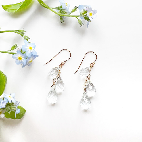 14KGF アクアマリン ドロップカット ピアス Trio ピアス（フック