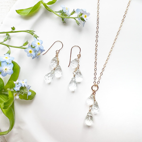 14KGF アクアマリン ドロップカット ピアス Trio ピアス（フック