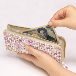 浅草文庫　牛革/文庫革　Ｌ字ファスナー長財布　取り出しやすい　猫/三毛【470304】 6枚目の画像