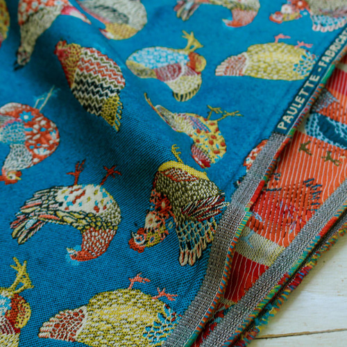 20cm フランス生地 ブルー鶏 ジャガード 【SAFECO】 生地 紡ぐ布屋 ron