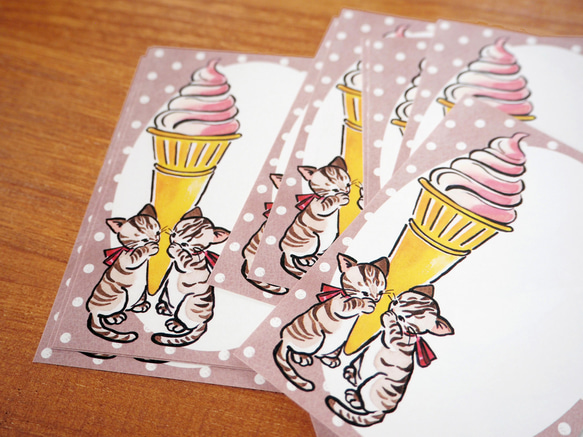 ミニメモ猫セット「ソフトクリームとチョコレート」　A7 5枚目の画像
