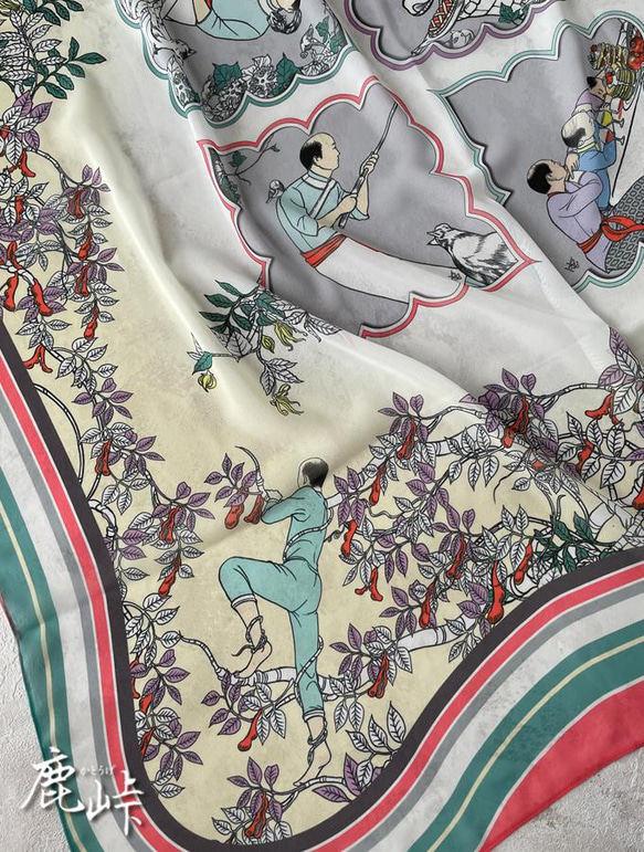 『ゆるふわ男子柄』シフォンスカーフ サイズ95×95cm(スプリング系カラー) 5枚目の画像