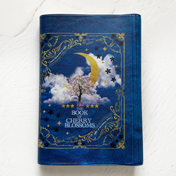 架空の洋書 夜桜の本（BLUE） ブックカバー・手帳カバー（A6）ほぼ日手帳カバー 文庫本 3枚目の画像