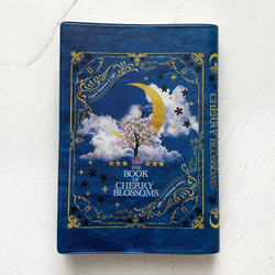 架空の洋書 夜桜の本（BLUE） ブックカバー・手帳カバー（A6）ほぼ日手帳カバー 文庫本 2枚目の画像