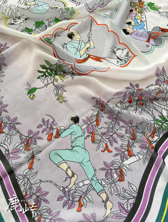 『ゆるふわ男子柄』シフォンスカーフ サイズ95×95cm(ウインター系カラー) 8枚目の画像