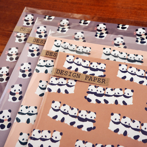 送料無料♪】パンダのデザインペーパーセット A4 15枚入 クラフト
