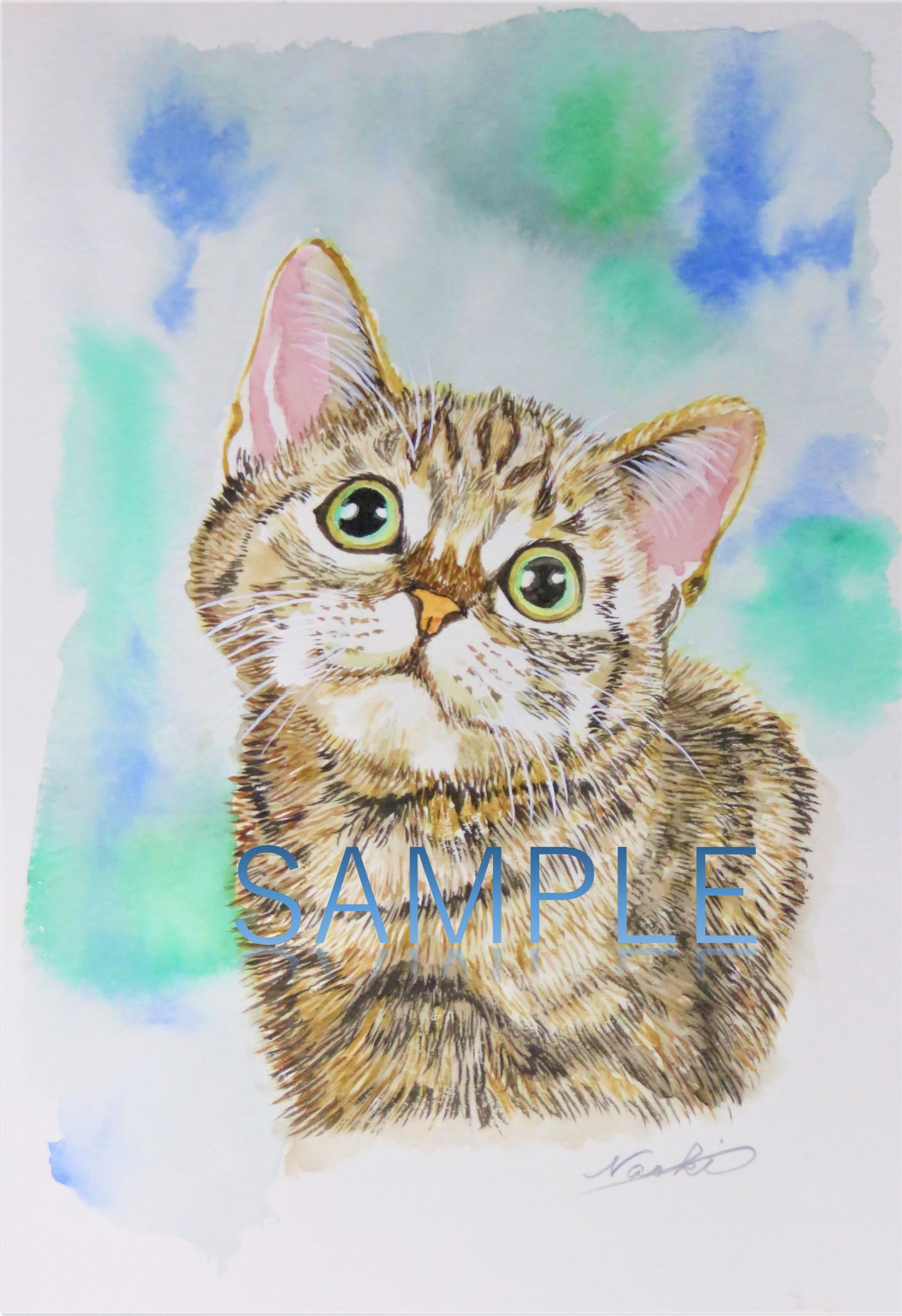 ペット動物の肖像画オーダー承ります（水彩画） Ω 絵画 