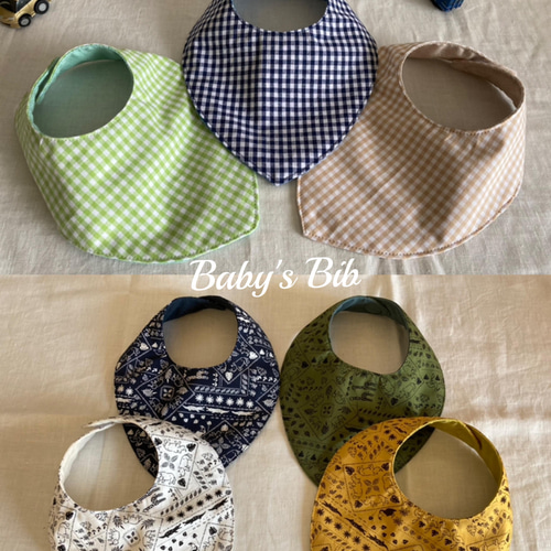 バンダナ風スタイ **受注製作** コットン100%生地使用 ガーゼ裏地