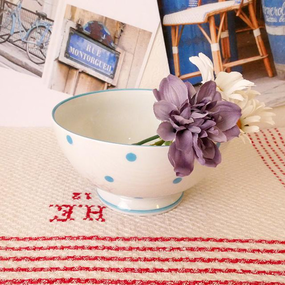 フランスのカフェオレボウル ドット ブルー お椀・ボウル・鉢  