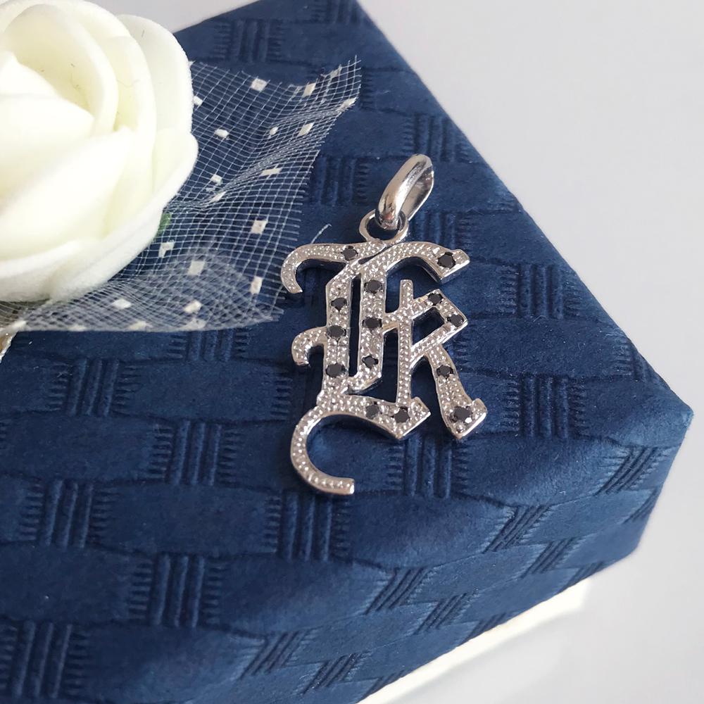 ブラックダイヤモンド イニシャル K ペンダントトップ プラチナコーティング [受注生産]