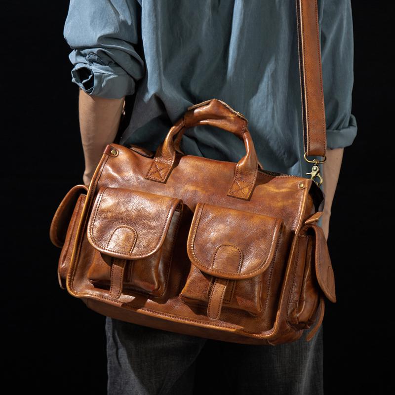 ショルダーバッグ 本革ボストンバッグ 手彩色牛革トラベルバッグ スタイルデザイン旅行用バッグ