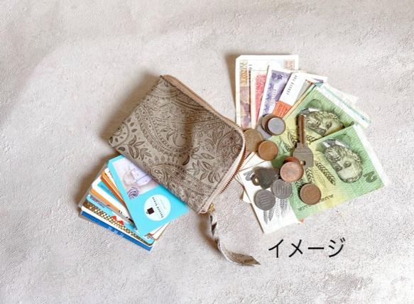 大きい L字財布 本革 カードケース 姫路レザー クロコダイル ネイビー 8枚目の画像