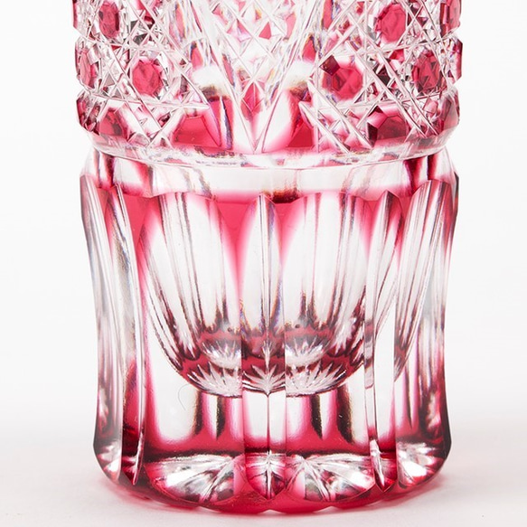 江戸切子　　金赤（ピンク）被せクリスタルガラスビールグラス 3枚目の画像