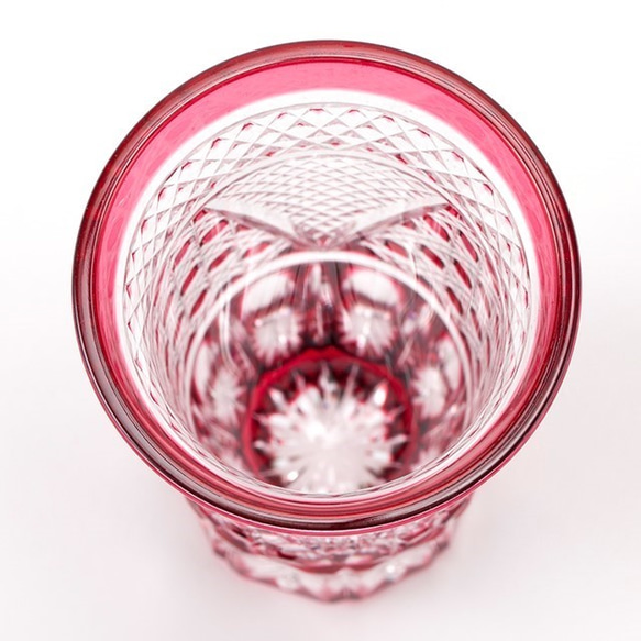 江戸切子　　金赤（ピンク）被せクリスタルガラスビールグラス 2枚目の画像