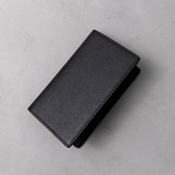 【厚み1cm ポケットが膨らまない】薄型 2つ折り カードケース 本革 / SLC4 ロイヤルブラック 1枚目の画像
