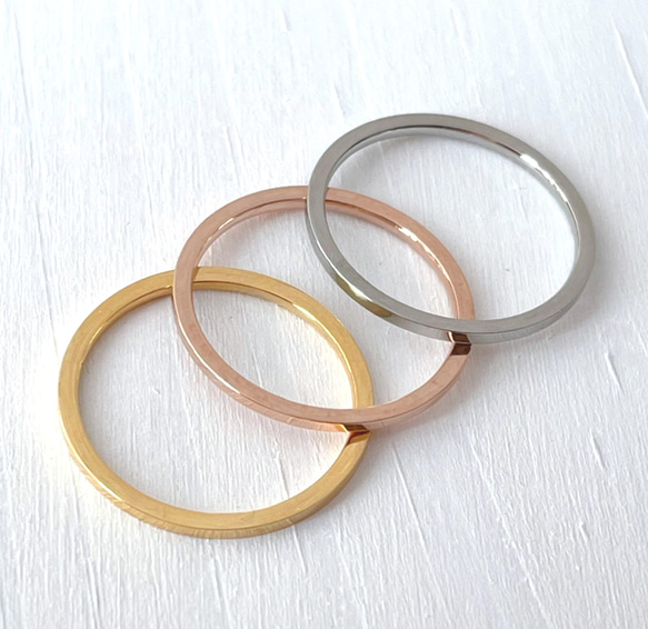 1mm角リング 2色セット ピンキーリング ステンレスリング レディース指輪 金属アレルギー対応 スキンリング 7枚目の画像