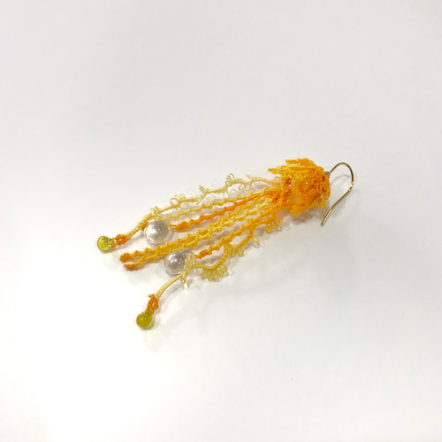 送料無料 再販 タティングレース×チェコビーズ 片耳用 jelly fish
