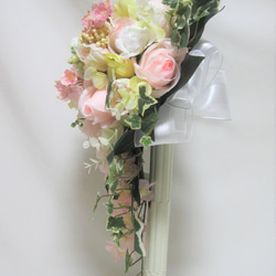 桜、チューリップのキャスケードブーケ♪ブートニア付き♪生花みたいに綺麗な造花です♪高品質なのに安い 7枚目の画像