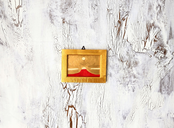 運気アップ絵画「赤富士」油彩・原画・壁掛け・独立スタンド付き 3枚目の画像