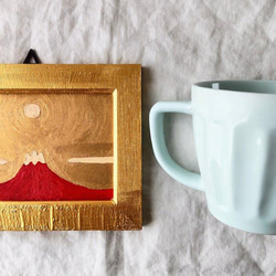 運気アップ絵画「赤富士」油彩・原画・壁掛け・独立スタンド付き 4枚目の画像