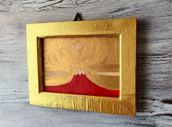 運気アップ絵画「赤富士」油彩・原画・壁掛け・独立スタンド付き 7枚目の画像
