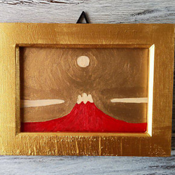 運気アップ絵画「赤富士」油彩・原画・壁掛け・独立スタンド付き 1枚目の画像