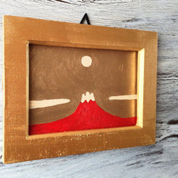 運気アップ絵画「赤富士」油彩・原画・壁掛け・独立スタンド付き 5枚目の画像