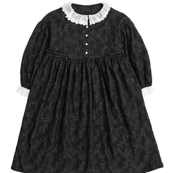 黑色 撞色蕾絲花邊領復古洋裝 精緻浮雕面料 法式宮廷風連身裙 第2張的照片