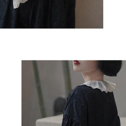 黑色 撞色蕾絲花邊領復古洋裝 精緻浮雕面料 法式宮廷風連身裙 第10張的照片