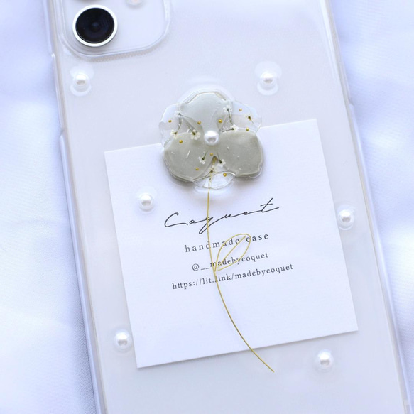 お花とパールのスマホケース(pistachio) 全機種対応 iPhoneケース Xperia Galaxy 全機種対応 2枚目の画像