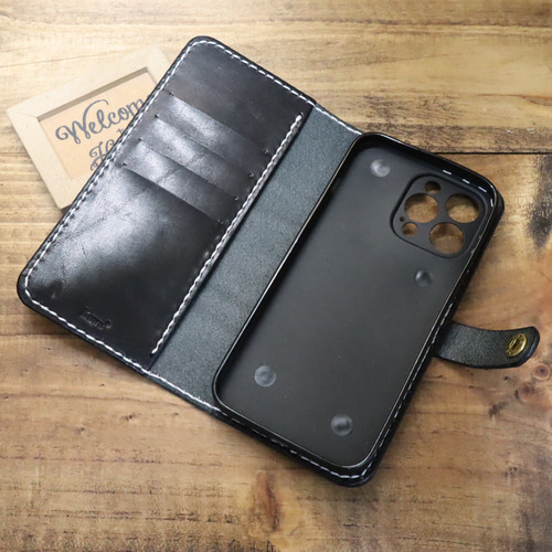 iPhone 手帳型ケース 差し込みフラップ 本革 栃木レザー ヌメ革 サドル