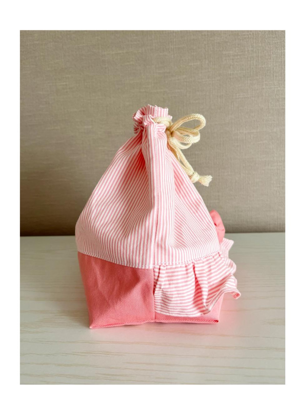 フリルのお弁当袋とランチョンマット♡サーモンピンクのストライプ♡女の子　幼稚園　小学　保育園入園　 13枚目の画像