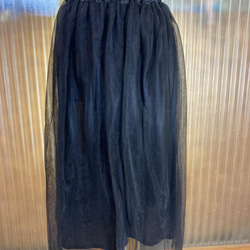 チュールスカート サテン生地 ブラック 80センチ 2本ゴム フリーサイズ リボン ベルト 5枚目の画像