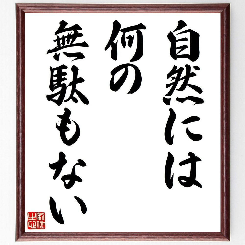 アリストテレスの名言「自然には何の無駄もない」手書き書道色紙額／受注後の毛筆直筆（Y5144）