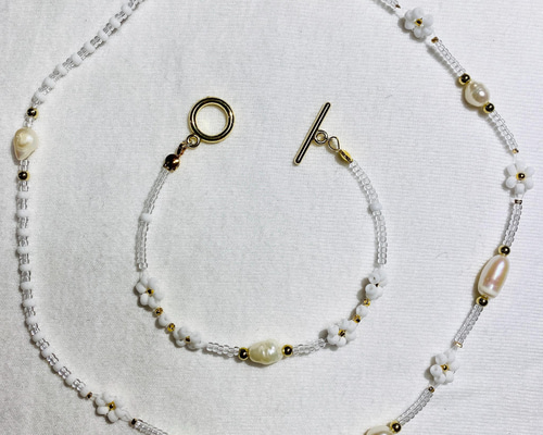 パール ネックレス ブレスレット White Flower 淡水パール ネックレス × ブレスレット SET