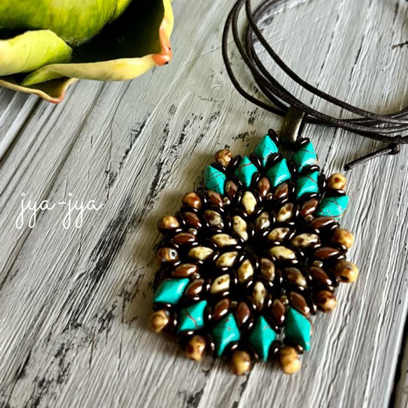 【再出品】beads necklace - ivory turquoise 2枚目の画像