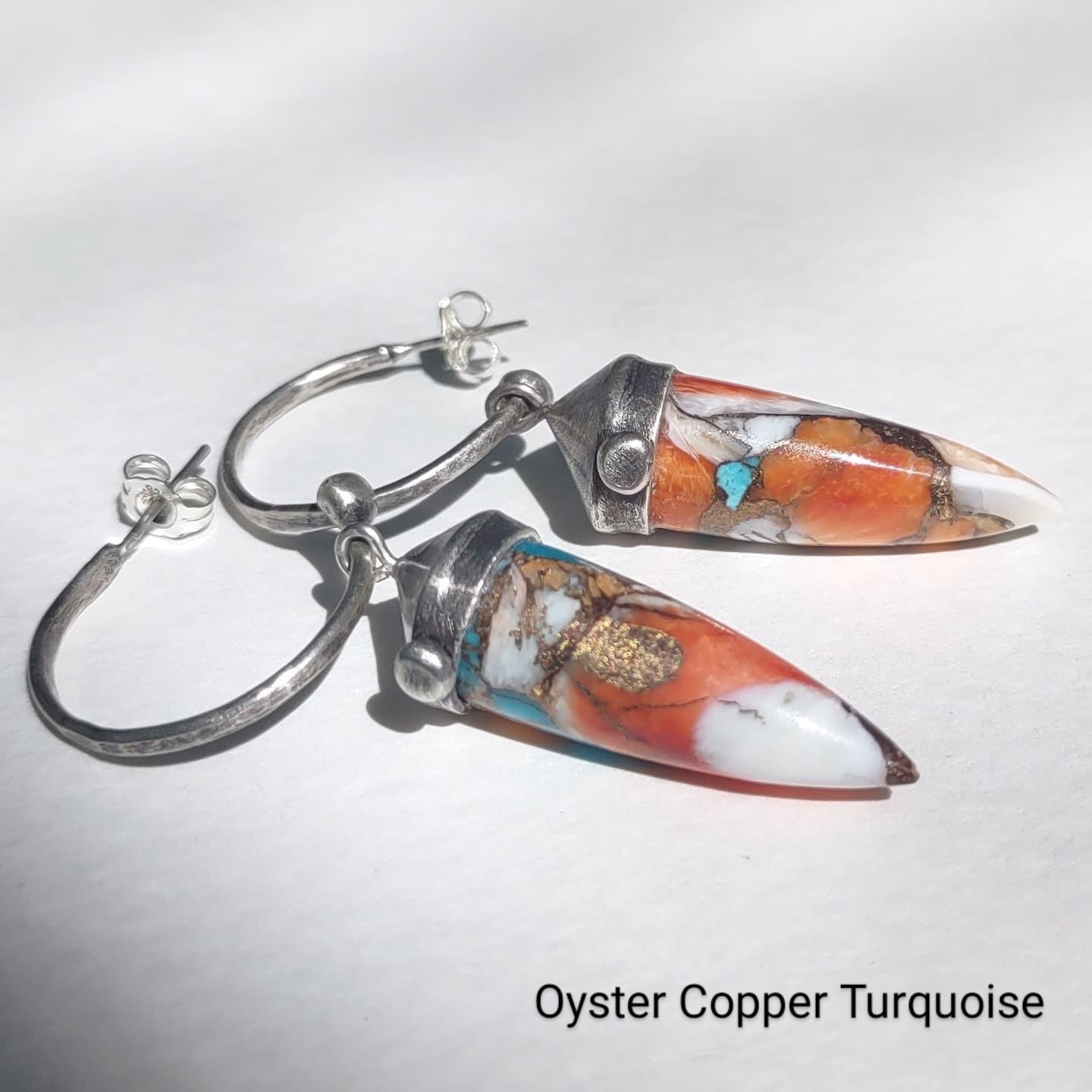 オイスターカッパーターコイズドロップ フープピアス　シルバ−925