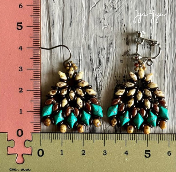 【再出品】beads earrings - ivory turquoise 4枚目の画像