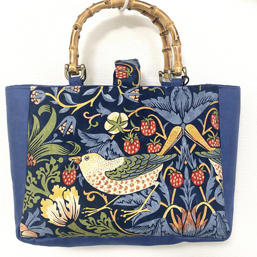 ❥❥川島織物ウィリアムモリスいちご泥棒❥バンブーハンドルトートバッグ❥ ウイリアムモリス いちご泥棒川島織物トートバッグ トートバッグ