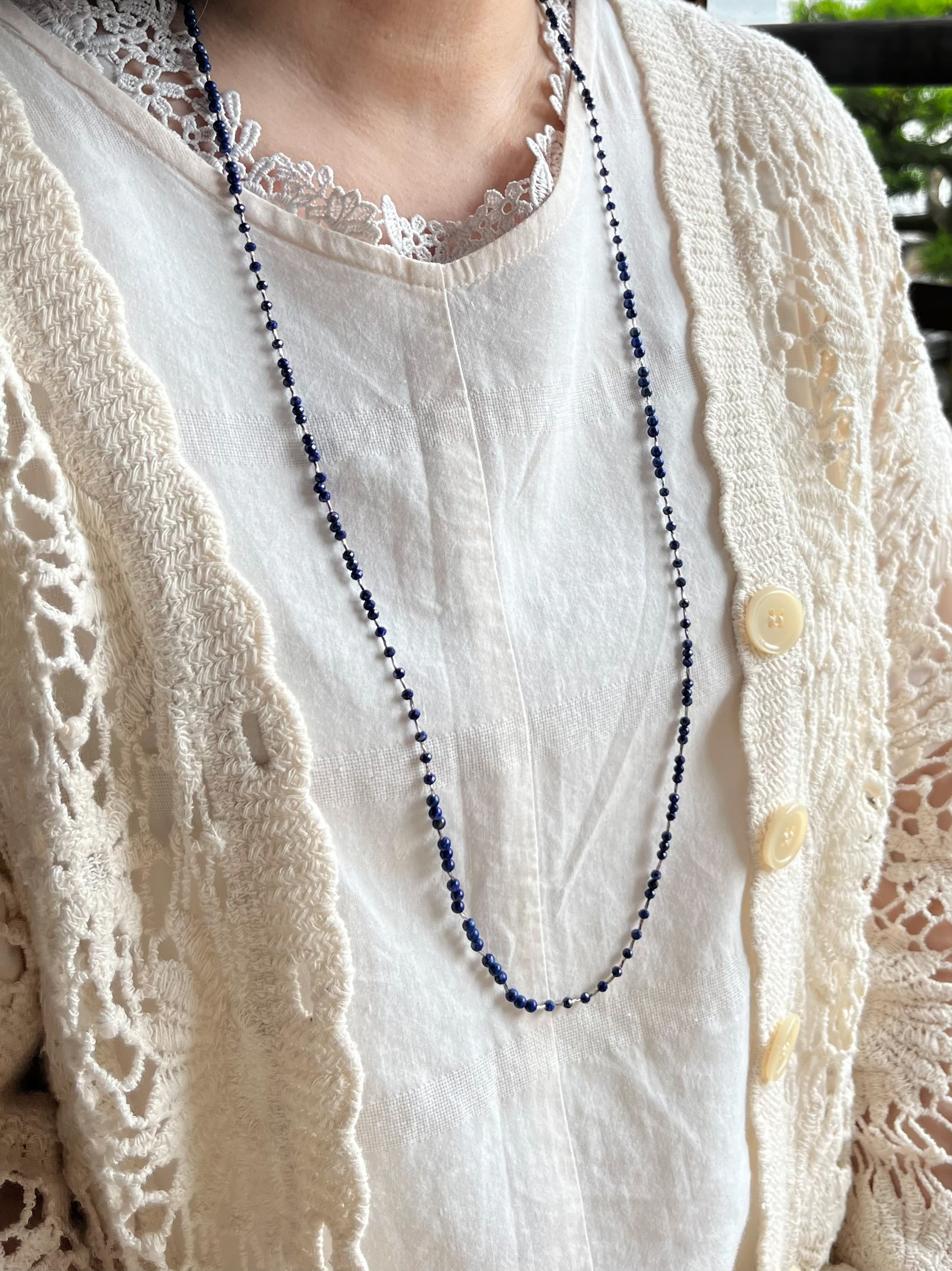 瑠璃色 天然石ラピスラズリとカレンシルバーの 3way ロングネックレス