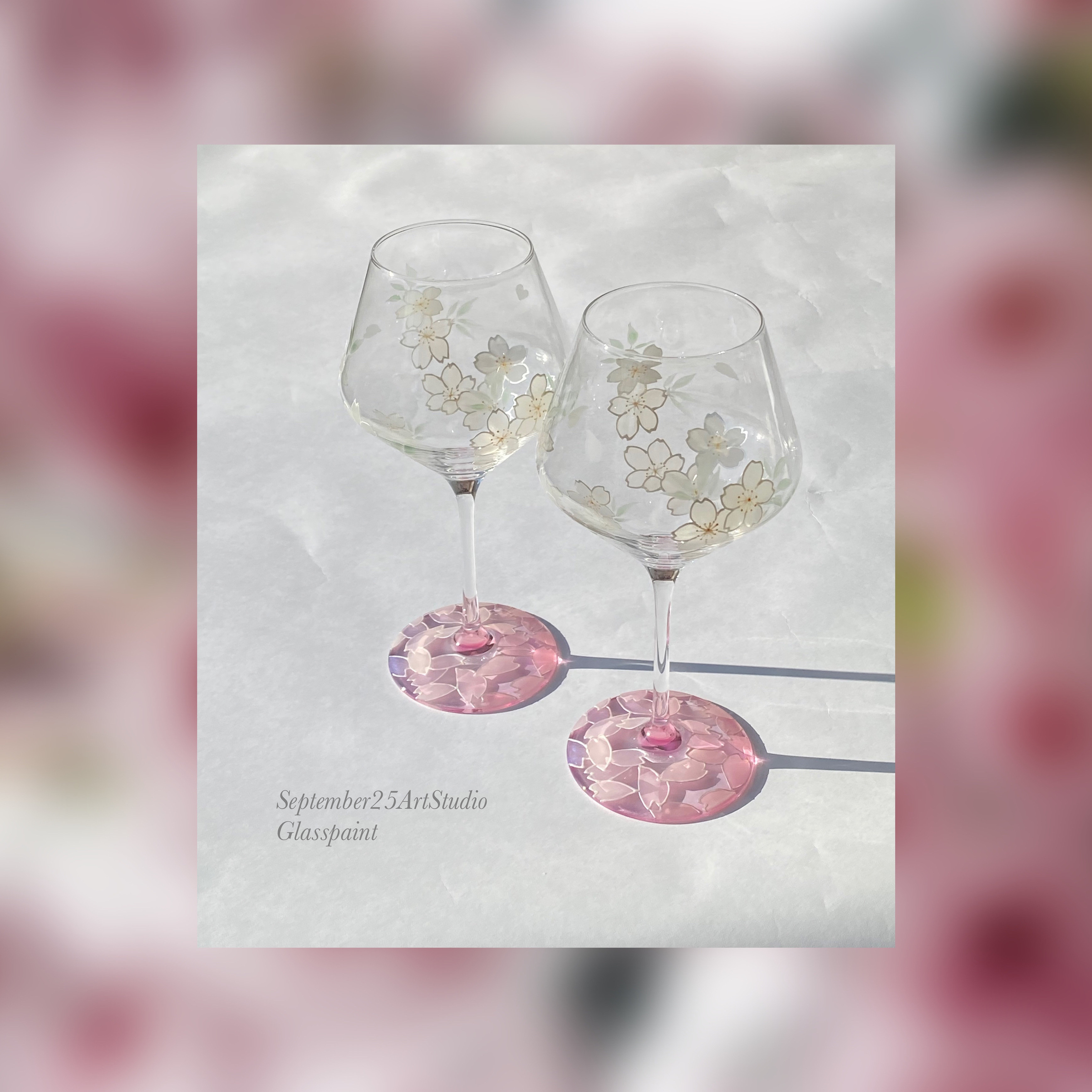 Creema限定母の日ギフト桜葉薄緑さくらイタリア製ワイングラス1個|結婚祝い・還暦祝い・退職祝い・誕生日プレゼント