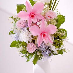 【仏花】ピンクのデンドロビウムを使ったトール系仏花【供花】 2枚目の画像
