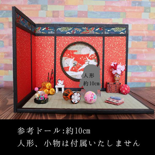ドールハウス 撮影用 背景ボード 壁 紅 和風 花魁部屋 遊郭 (淵黒壁朱