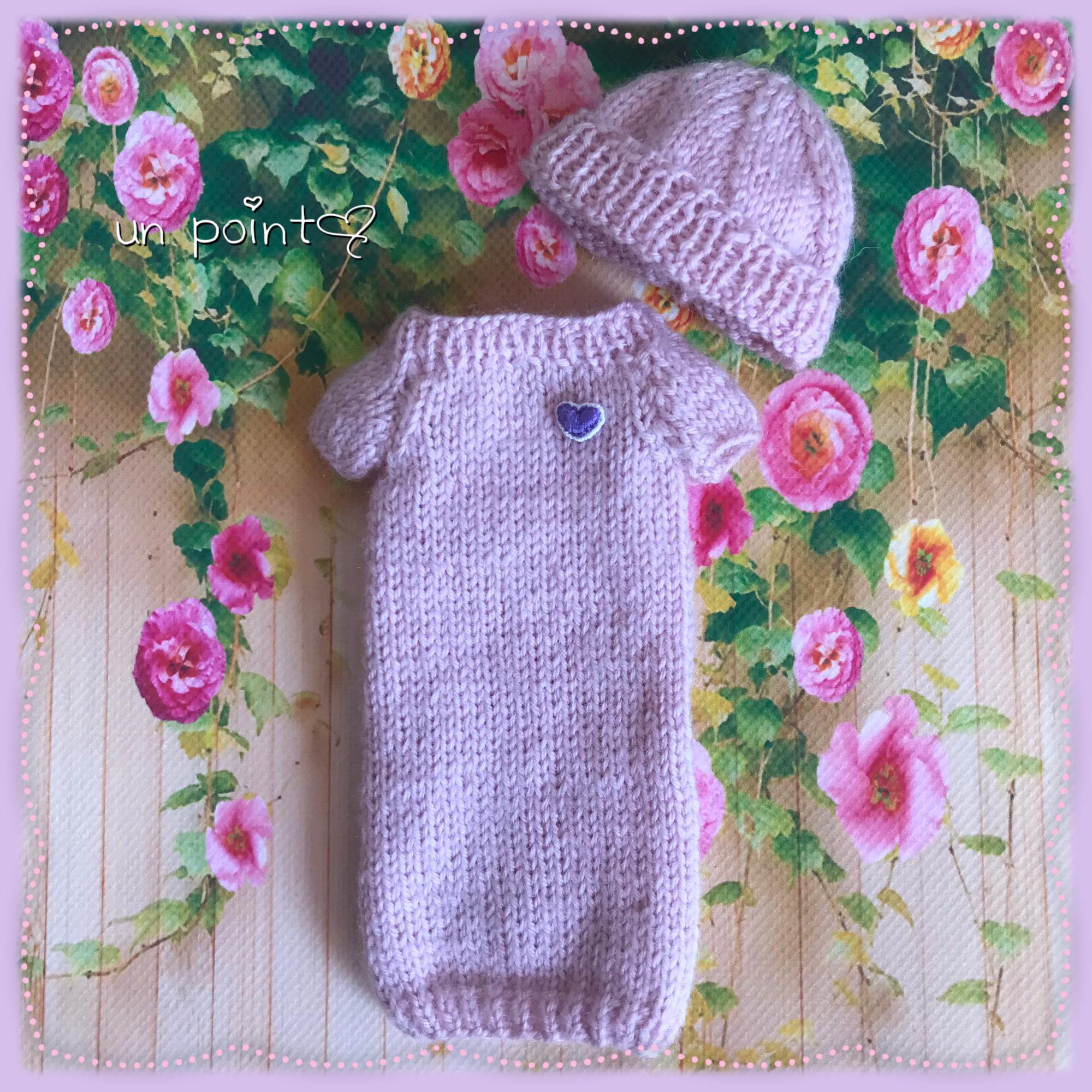 ドール服 桜色ニットワンピースとニット帽 2点セット その他人形 un  