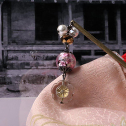 ほたる玉 かんざし とんぼ玉 ホタルガラス スワロフスキー コットンパール チェコビーズ 一本 和装 沖縄 ピンク 13枚目の画像