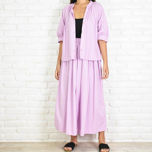 コットン素材大人のふんわりギャザーロングスカート ラベンダーピンク  