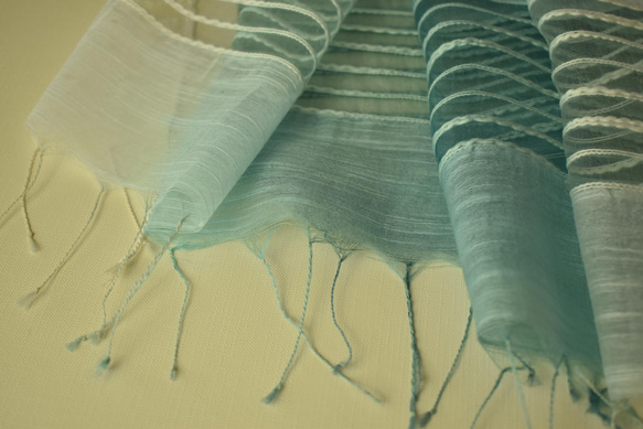 シルクとコットンの透かし織りストール「アクアマリン」 6枚目の画像